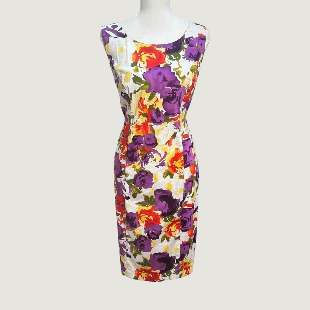 Danny & Nicole Floral Sheath Dress Women 8 Multi Color Retro Summer Garden Party